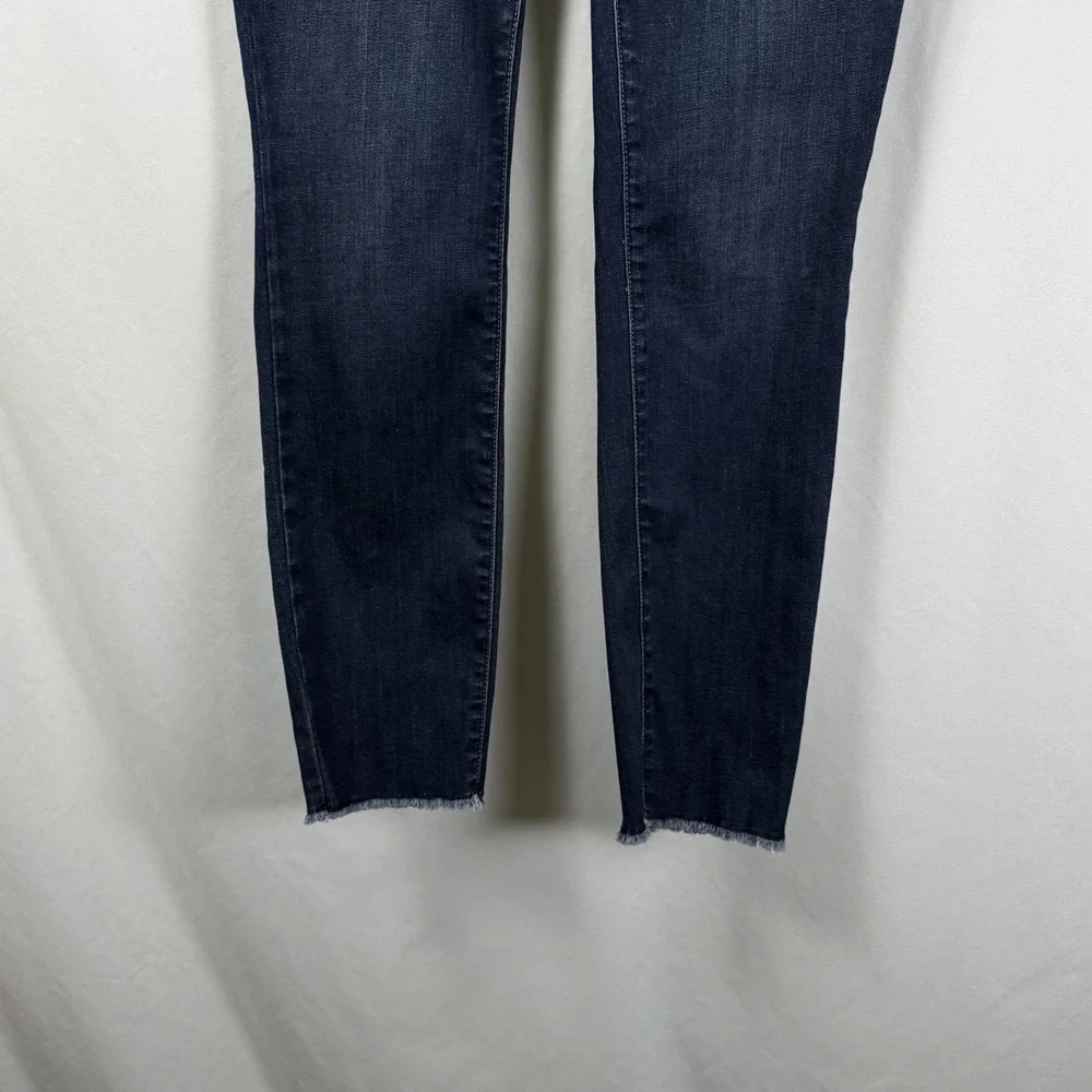 Eileen Fisher Dark Wash Jeans Raw Hem Indigo Blue Stretch 5 Pocket Zip Womens 6